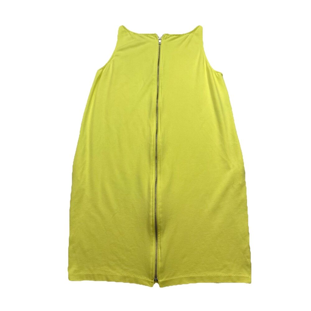 Mango Casual Women's Neon Yellow Shift Dress Full Back Zip Pockets Size S Small